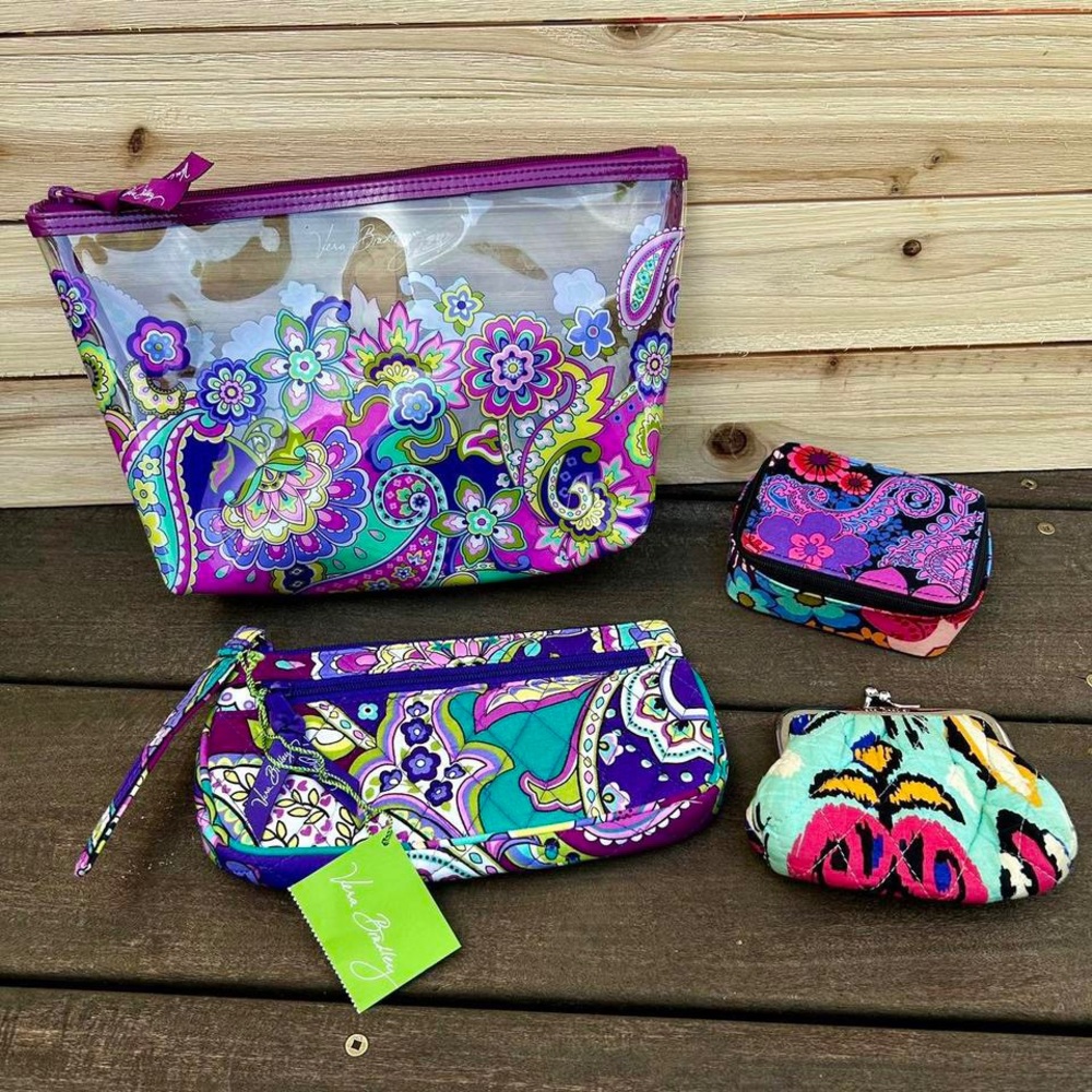 Purple Vera Bradley Multi-Colored Paisley Purse Travel Set